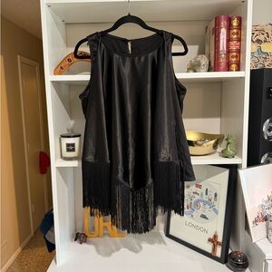 Black Fringe Sleeveless Satin Top Nashville trip!